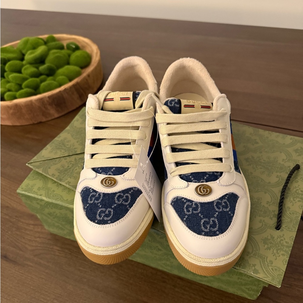 Gucci Cream and Blue Sneakers - Picture 12 of 16